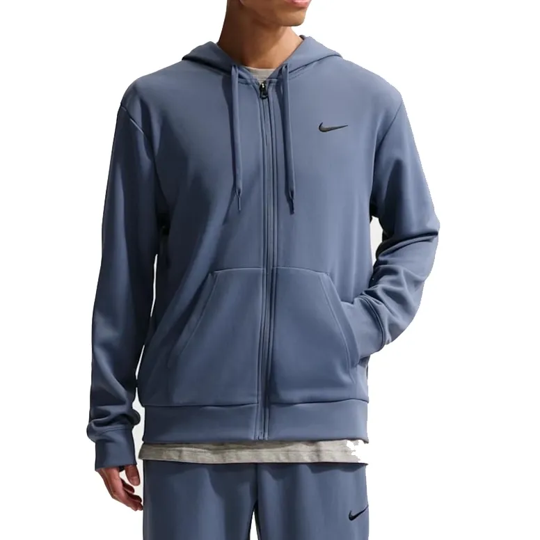 Casaco moletom masculino Nike azul com capuz e zíper, vista frontal